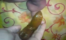 Long turd on his hands
