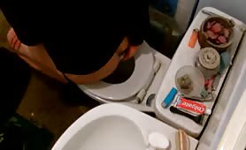 Mature man shitting in toilet on camera
