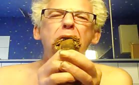 Old guy eating poop