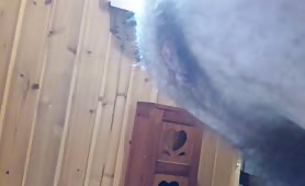 Hairy guy pooping