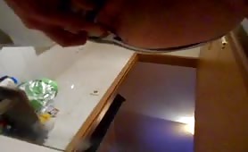 Man shitting in panties in bathroom