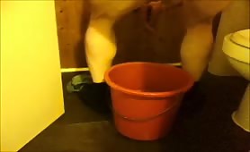 Orange bucket as a pottie