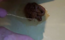 Pee on shit by guy in gloves
