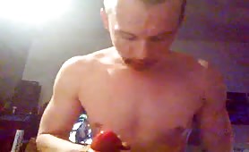 Sucking a big dildo