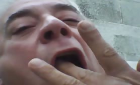 Fat guy eating poop