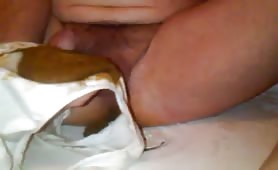 Smearing shit on dick while masturbating
