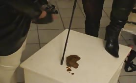 Slave forced to eat his shit and sperm