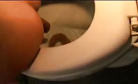 Shit falls softly and gently into the toilet bowl