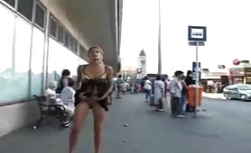 Babe pissing in the bus stop