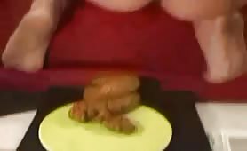 Beautiful Girl Pooping on the Yellow Plate