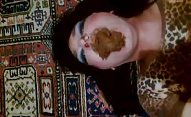 scat queen has a turd on her face and eating it