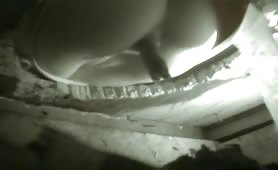 Girl pooping squeezing out a long turd