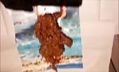 Mature man jerking off hard to cum on a big turd