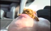 Shit eating male slave in public