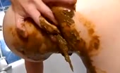 Smearing shit and riding a dildo