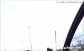 Hot MILF with glasses pissing from car to the car park
