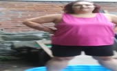 Chubby babe shits a lot in black yoga pants