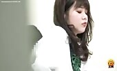 Dark haired teen shits in public toilet