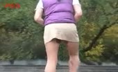 Real mess in her pantyhose outdoor