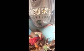 She's shitting in grey pants