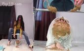 Pile of brown shit on slave's face