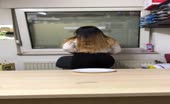 Brown haired babe shits on white plate