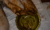 Rubbing brown shit on amazing ass