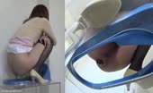 Dark haired babe shits on homemade toilet