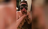 Chubby mature lady eating her stinky shit 