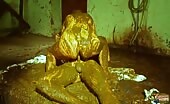 Kinky scat loving couple enjoying cowshit fuck