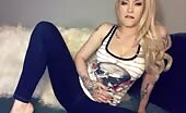 Blonde horny slut farts on couch