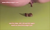 Woman shitting and eating her own crap on green mat