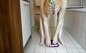 Woman shitting on thong in bathroom