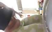 Busty lady uses a public toilet