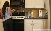 Woman shitting in kitchen then bathroom