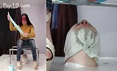 Wrapped up slave gets covered in shit
