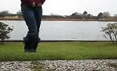 Pooping by the riverside