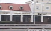 Blonde babe poops on the sidewalk