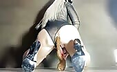 Seductive blonde masturbates and panty pooping solo show 