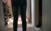 Girl is shitting in her blue jeans 