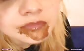 Blonde girl shit eating play 