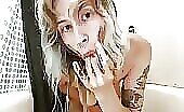 Nasty babe smearing shit on her body and face 