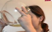 Woman drinks piss from bowl then eats shit with gag