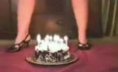 Piss stream hits birthday cake as she squats
