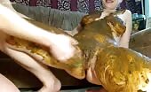 Lesbian bitch gets covered with shit 