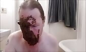 Amateur smears huge shit on face