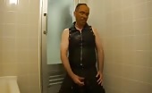 Leather scat slave shits and holds his turd